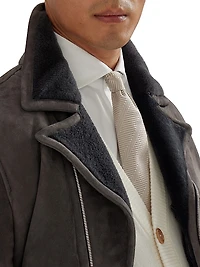 Tone on Suede Shearling Biker Jacket