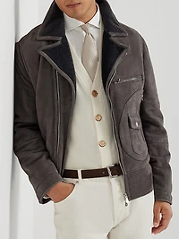 Tone on Suede Shearling Biker Jacket