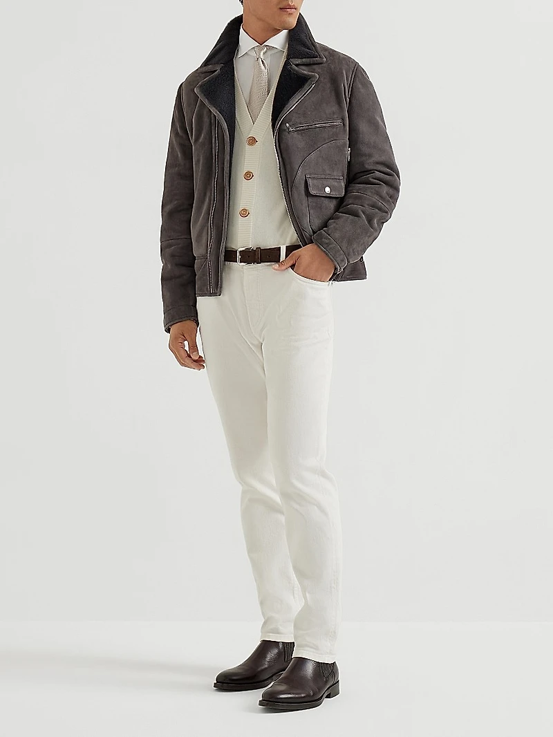 Tone on Suede Shearling Biker Jacket