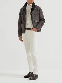 Tone on Suede Shearling Biker Jacket