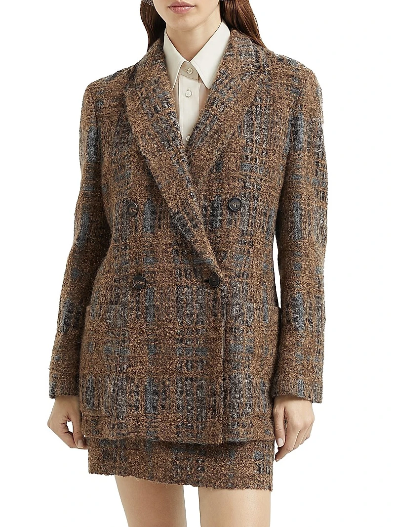 Crispy Silk Blazer with Dazzling Prince of Wales Embroidery