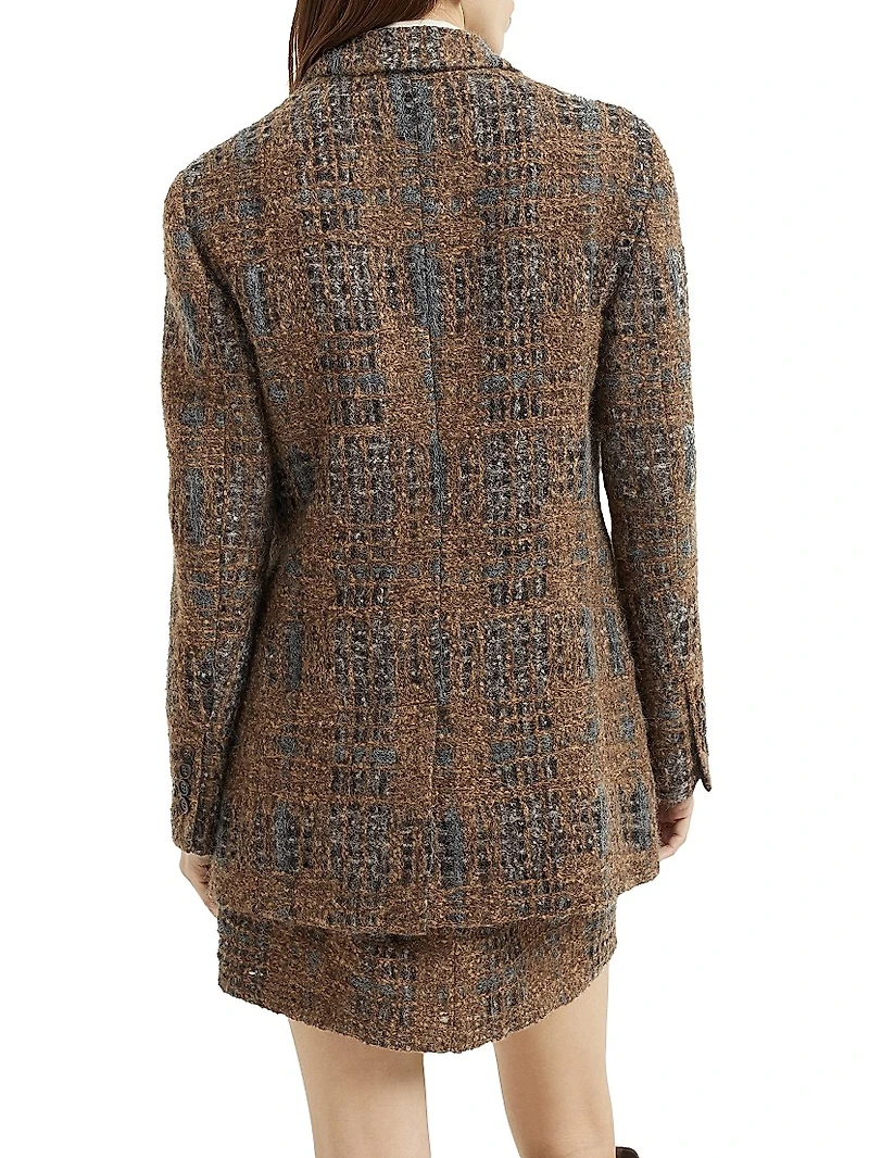 Crispy Silk Blazer with Dazzling Prince of Wales Embroidery