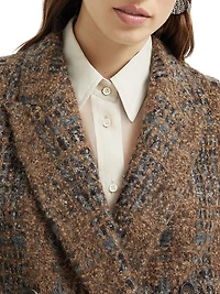 Crispy Silk Blazer with Dazzling Prince of Wales Embroidery