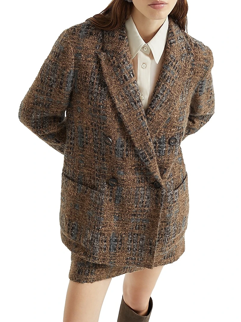 Crispy Silk Blazer with Dazzling Prince of Wales Embroidery