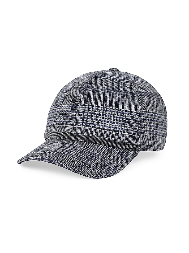 Virgin Wool Prince of Wales Baseball Cap with Shiny Band