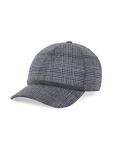 Virgin Wool Prince of Wales Baseball Cap with Shiny Band