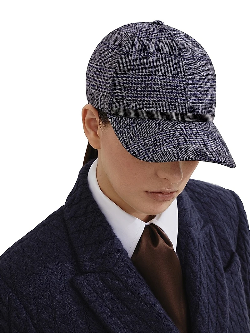 Virgin Wool Prince of Wales Baseball Cap with Shiny Band