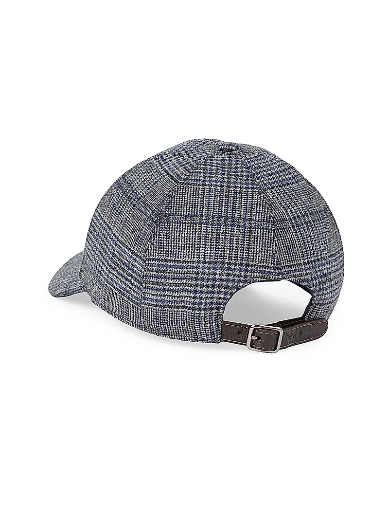 Virgin Wool Prince of Wales Baseball Cap with Shiny Band