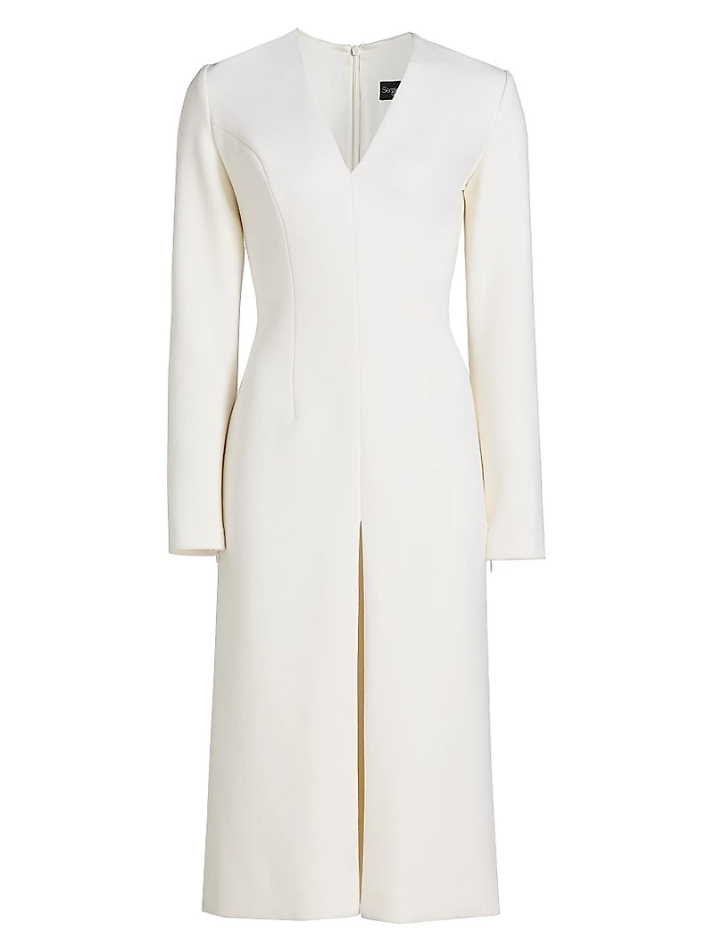 Stretch-Wool V-Neck Midi-Dress