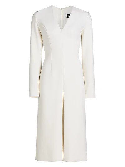 Stretch-Wool V-Neck Midi-Dress
