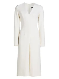 Stretch-Wool V-Neck Midi-Dress