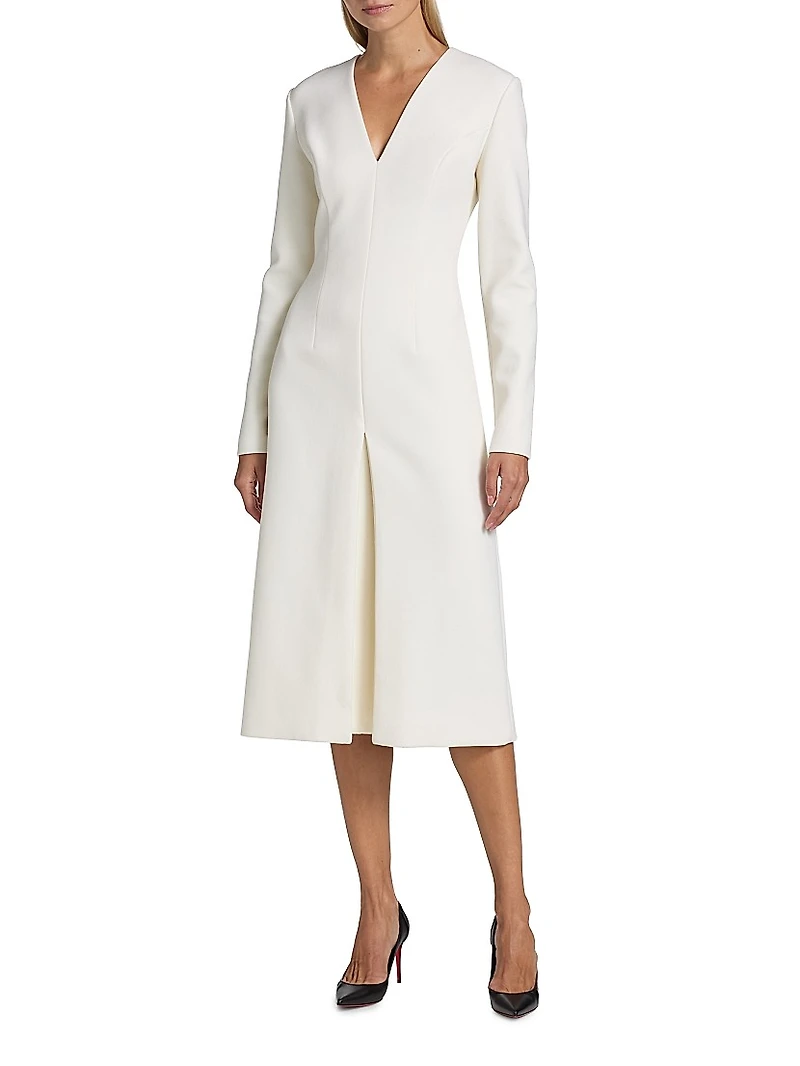 Stretch-Wool V-Neck Midi-Dress