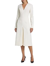 Stretch-Wool V-Neck Midi-Dress