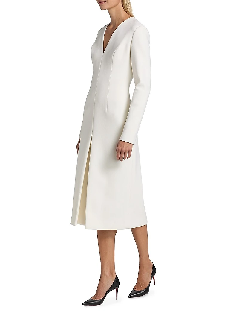 Stretch-Wool V-Neck Midi-Dress