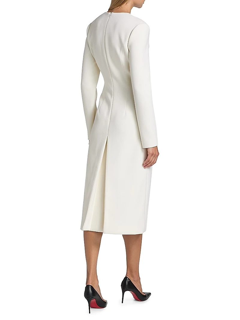 Stretch-Wool V-Neck Midi-Dress