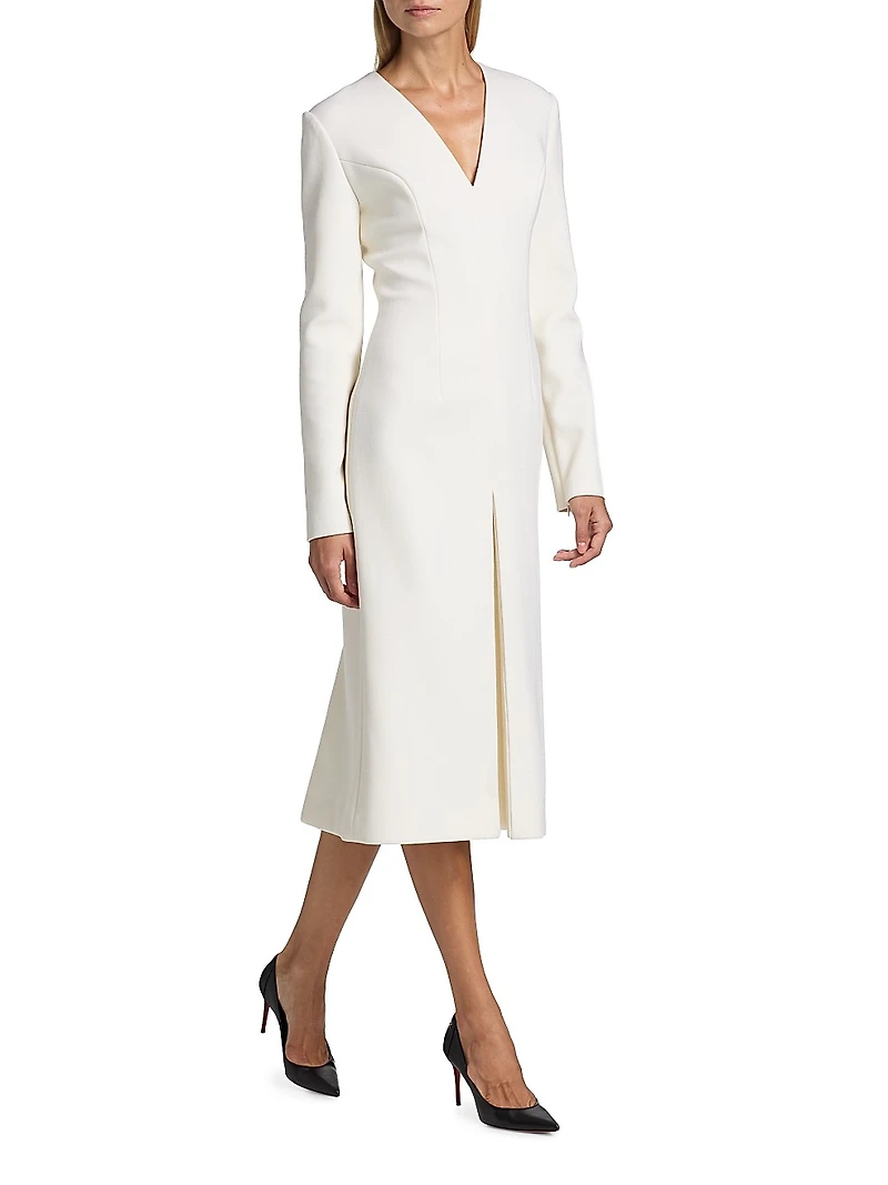 Stretch-Wool V-Neck Midi-Dress