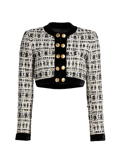 Tweed Military-Style Crop Jacket
