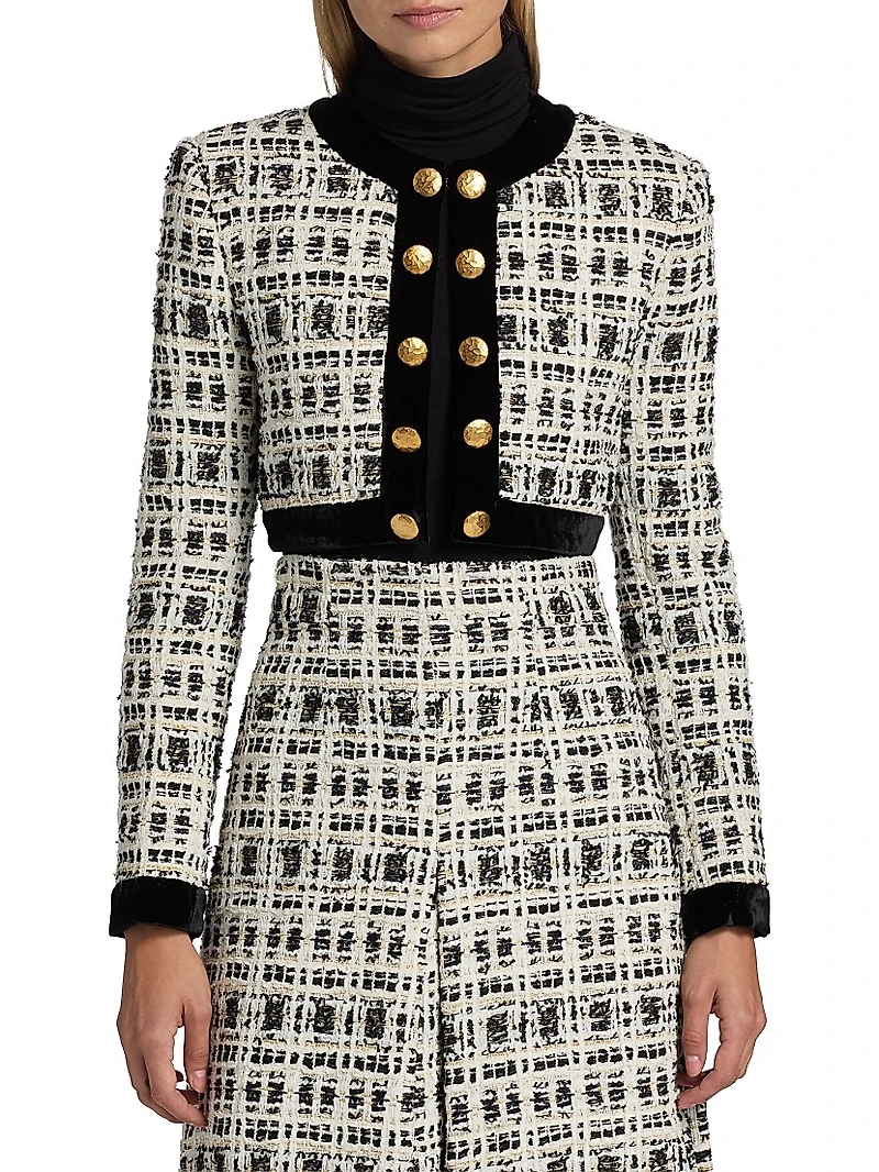 Tweed Military-Style Crop Jacket