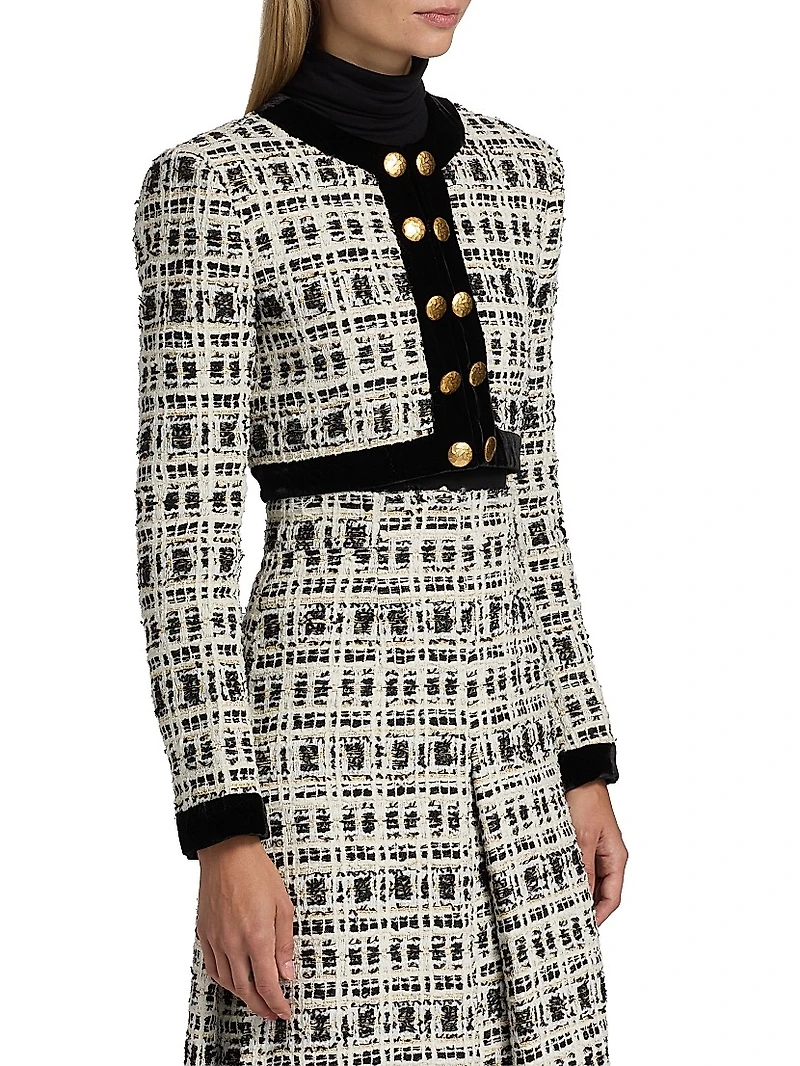 Tweed Military-Style Crop Jacket