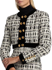 Tweed Military-Style Crop Jacket