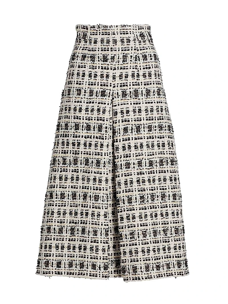 Pleated Tweed Midi-Skirt