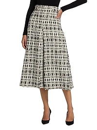 Pleated Tweed Midi-Skirt