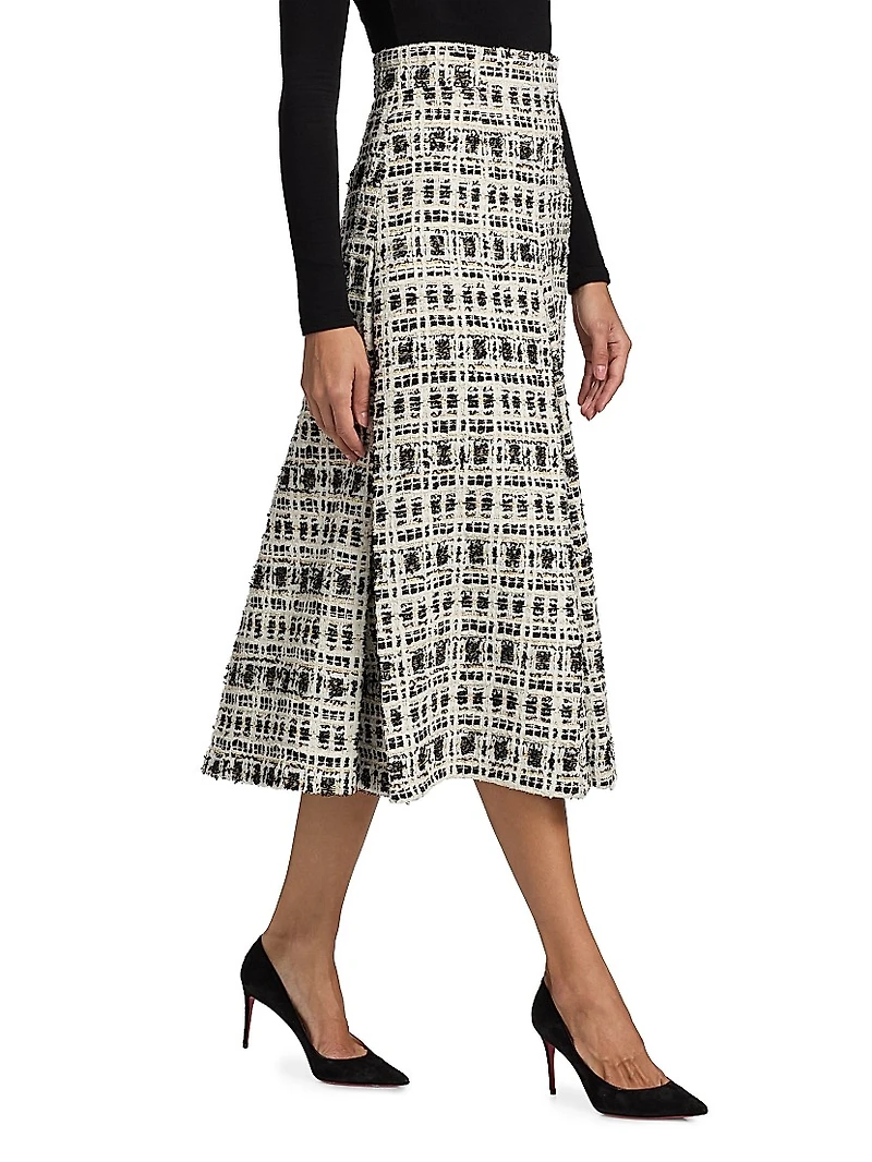 Pleated Tweed Midi-Skirt