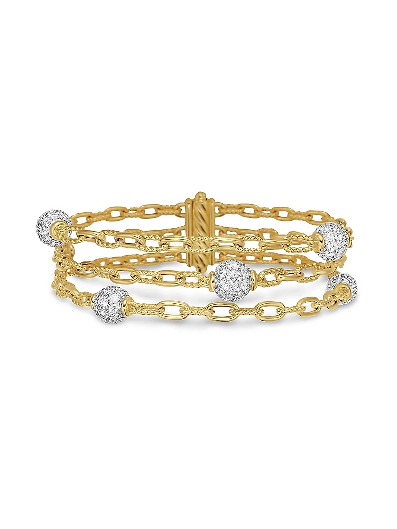 DY Madison Pavé Bead Multi Row Chain Bracelet 18K Yellow Gold
