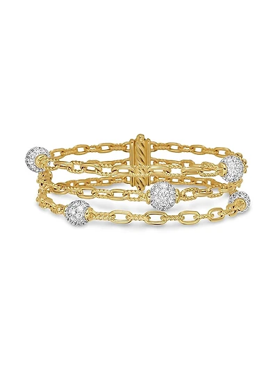 DY Madison Pavé Bead Multi Row Chain Bracelet 18K Yellow Gold