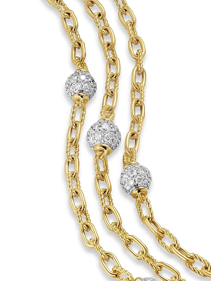 DY Madison Pavé Bead Multi Row Chain Bracelet 18K Yellow Gold