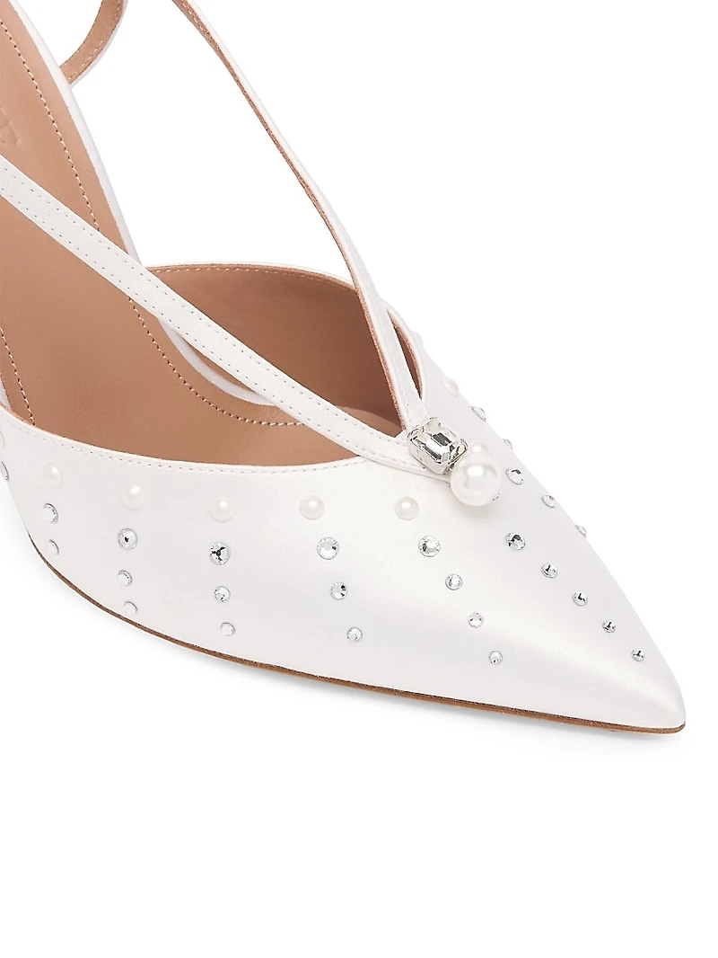 Moore 90MM Satin Embellished Slingback Pumps
