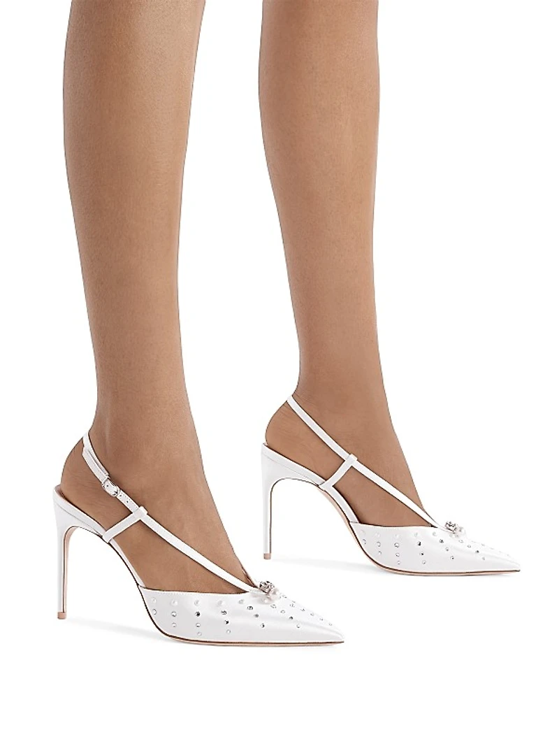 Moore 90MM Satin Embellished Slingback Pumps