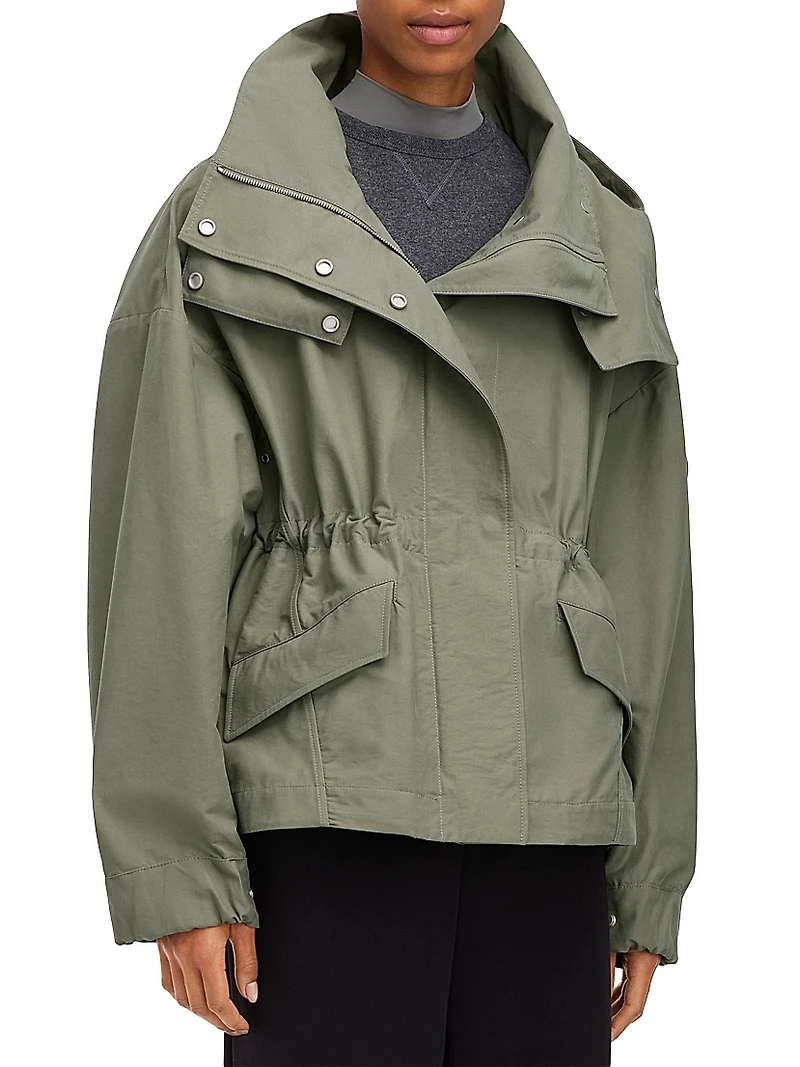 Olivine Hooded High-Low Oversized Jacket