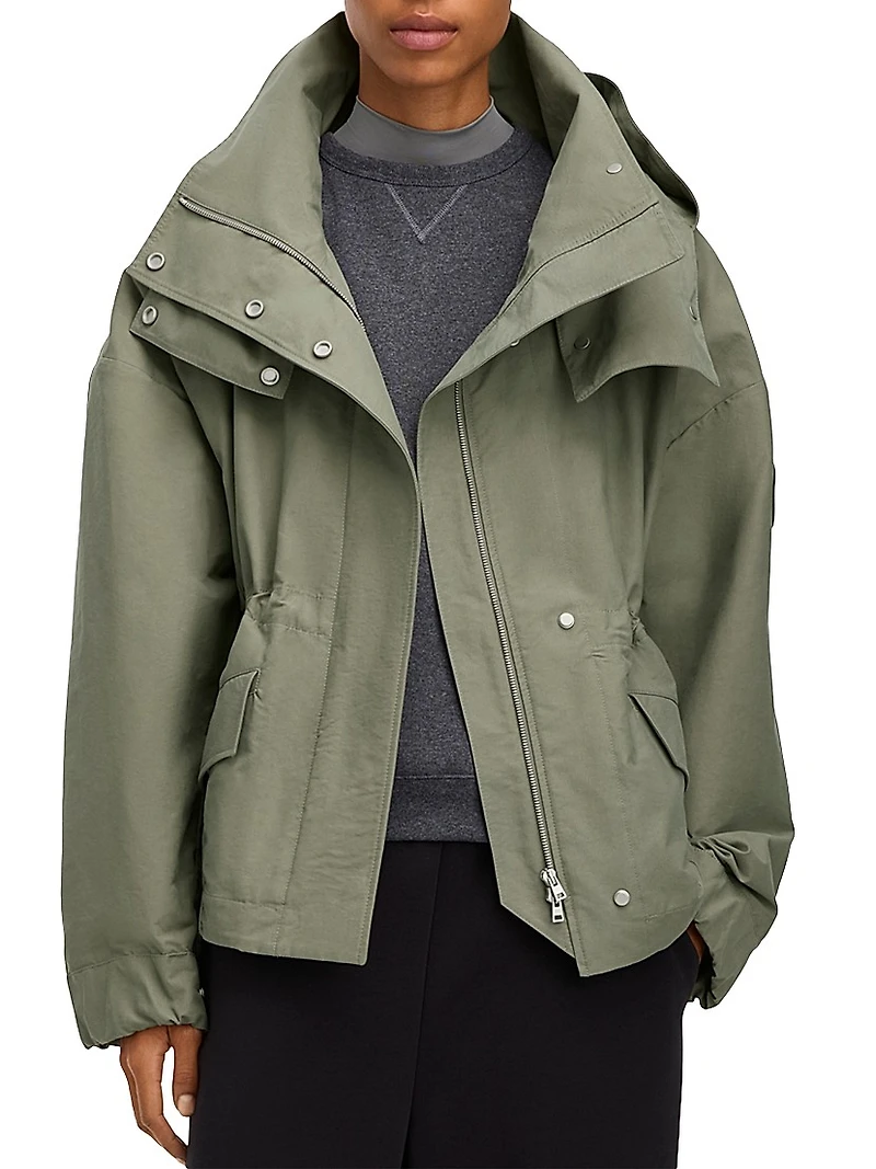 Olivine Hooded High-Low Oversized Jacket