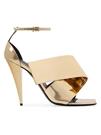 Sliced Square Heeled Sandals Mirror Effect Leather