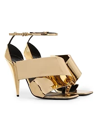 Sliced Square Heeled Sandals Mirror Effect Leather