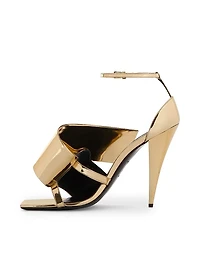 Sliced Square Heeled Sandals Mirror Effect Leather