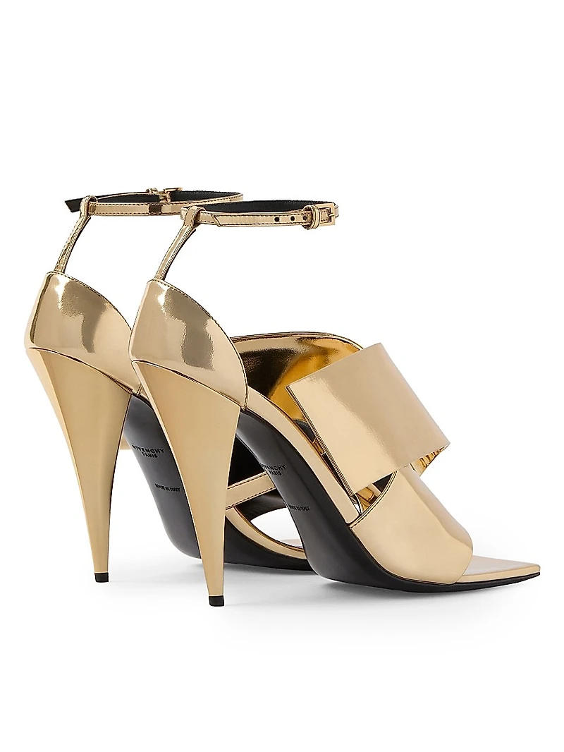 Sliced Square Heeled Sandals Mirror Effect Leather