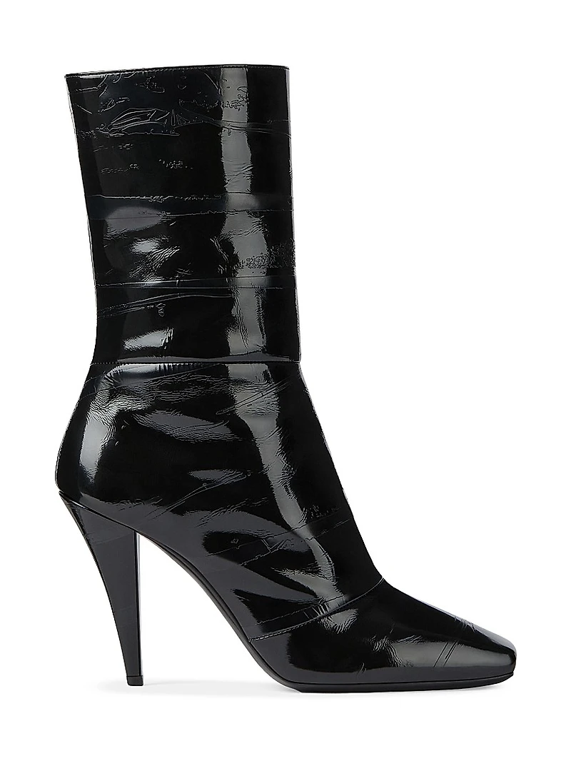 Sliced Square Ankle Boots Shiny Leather