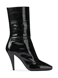 Sliced Square Ankle Boots Shiny Leather