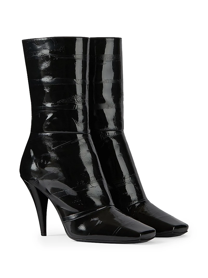 Sliced Square Ankle Boots Shiny Leather
