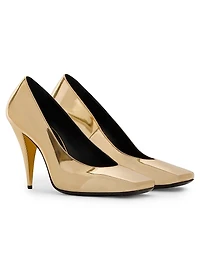 Sliced Square Pumps Mirror Effect Leather