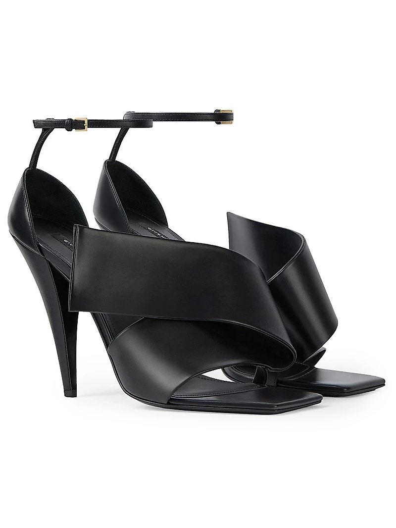 Sliced Square Heeled Sandals Leather