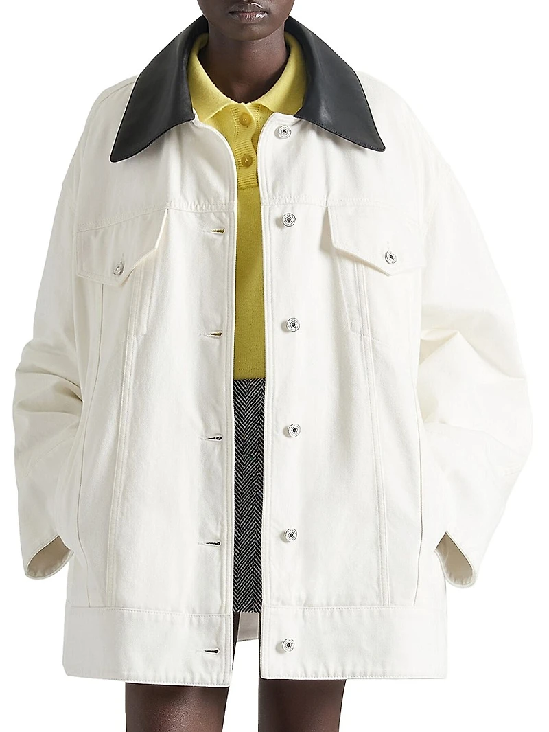 Jacket Denim with Leather Collar
