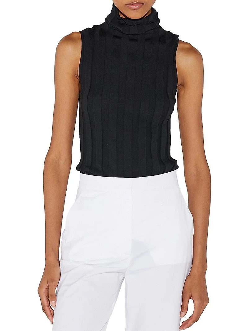 Romy Sleeveless Turtleneck Sweater Merino Wool Rib
