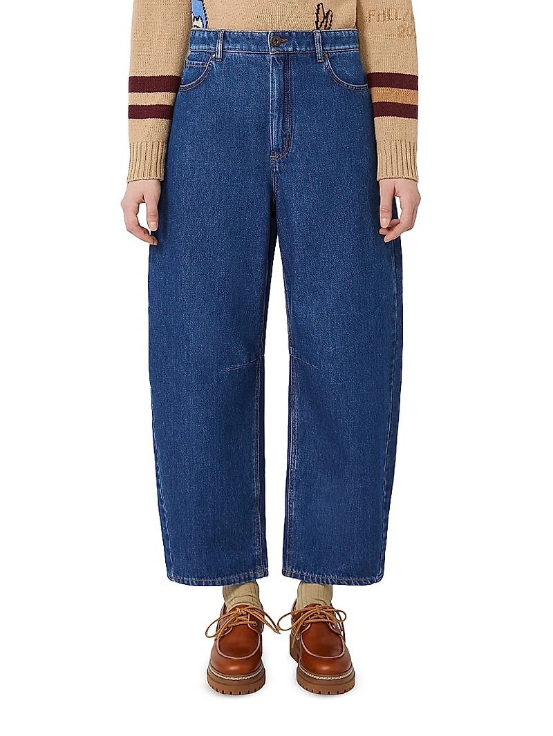 Cotton Denim Barrel Leg Jeans