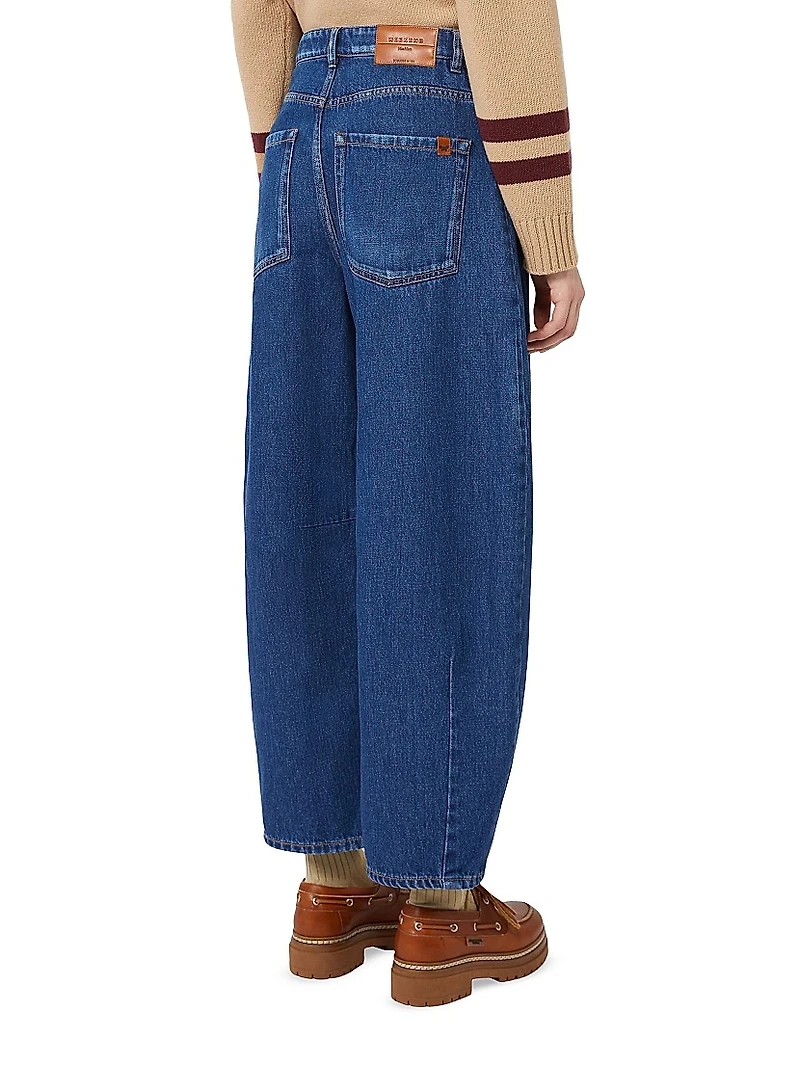 Cotton Denim Barrel Leg Jeans