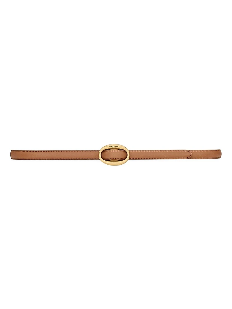 Oval Buckle Thin Belt Leather