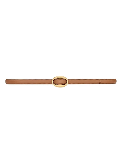 Oval Buckle Thin Belt Leather