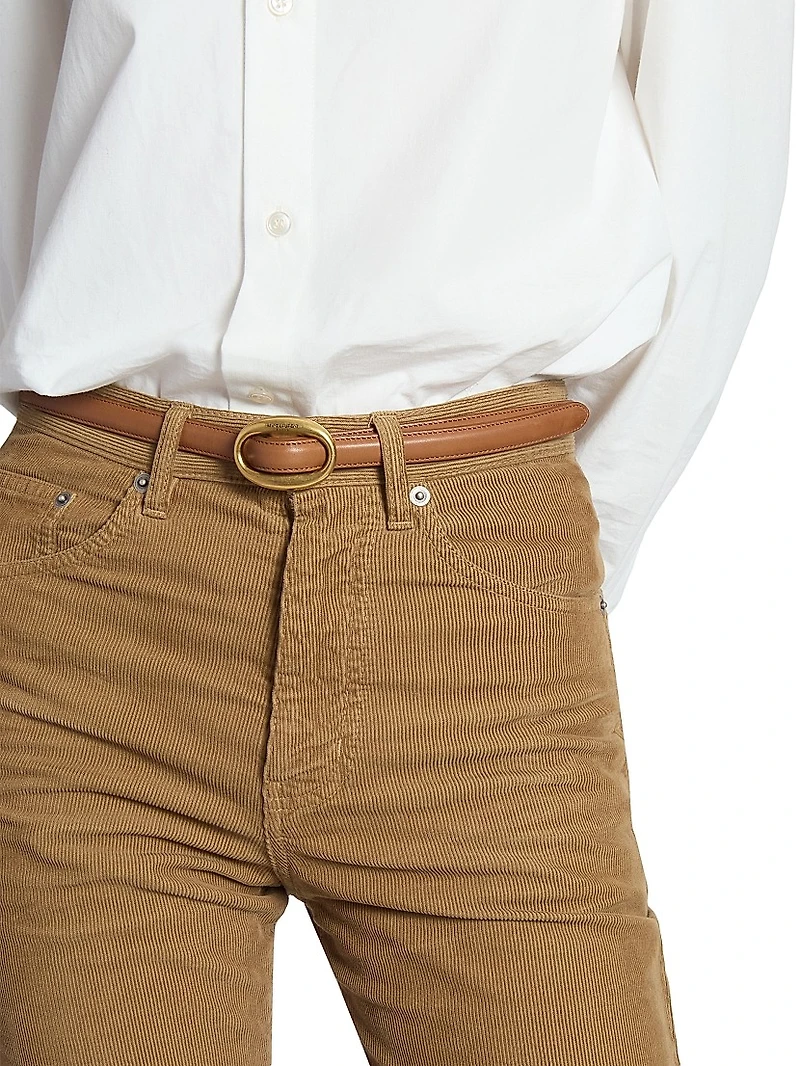 Oval Buckle Thin Belt Leather
